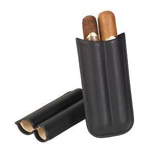 CIGAR Travel Case Holder Black Leather 2 Finger Classic Stylish NEW