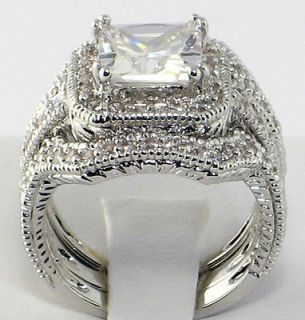 Elite Vintage 4 CT. Princess Cut CZ Bridal Engagement Wedding Ring Set 