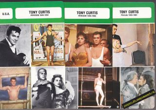 TONY CURTIS Movie Star FRENCH BIOGRAPHY PHOTO 3 CARDS