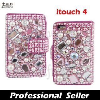 Diamond Crystal Gem Wallet Leather Case Flip Cover For iPod Touch 4 4G 