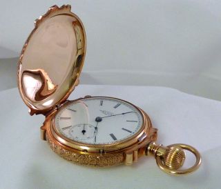 1889 Elgin 14kt gold Pocket Watch Hunters Case 6 Size