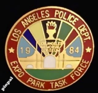   ~ 1984 ~ LAPD Olympic pin badge~Expo Park Task Force~larger version