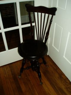 WONDERFUL HARD TO FIND HIGH BACK ANTIQUE PIANO STOOL W/BALL & CLAW 