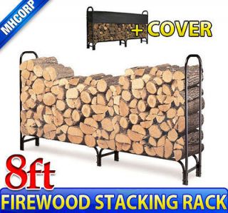 8FT Firewood Log Rack Stacking rack Wood Holder with Waterproof Cover
