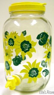 Sunflower Glass Sun Tea Jar Spigot Anchor Hocking Yellow Lid One 