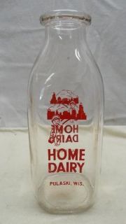Vintage Home Dairy Pulaski, Wis. Quart Glass Milk Bottle Antique