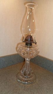 Antique Kerosene Oil Lamp Pedestal Bullseye w/ Pie Crust Chimney P&A