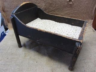 Vintage Wooden Doll Bed & Blanket Antique Toy Old Dolly Highchair Girl 