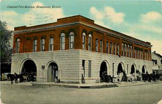   Texas 1908 Central Fire Station Horse Drawn Equipment Vintage Postcard