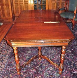 Antique c1900 Solid Walnut Jacobean Style Dining Table with Leaf
