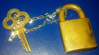 Antique Brass Eagle Lock Co Padlock with Key   1898   Terryville, CT