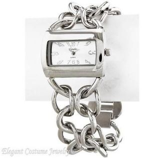 Chunky Silver Tone Link 8 8.25 Ladies Bracelet Watch Elegant Costume 