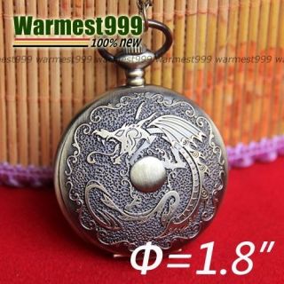 Antique Bronze Vintage Luck Quartz Pocket Watch Pendant Necklace Chain 