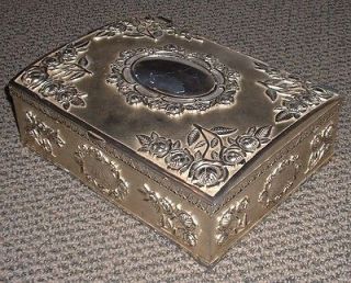 Vintage GODINGER large JEWELRY BOX silver cameo ornate roses Victorian 