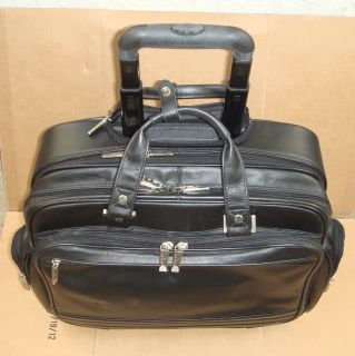 Samsonite Black Leather Rolling Wheeled Briefcase / Laptop Bag