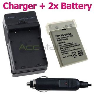   listed 2 Battery+Charge​r EN EL5 for Nikon CoolPix P6000 P3 P4 P510