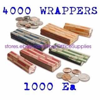 Assorted Flat Kraft Coin Wrappers Sorter Quarter penny dime nickel 