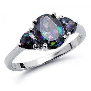 925 Sterling Silver Rainbow Mystic Topaz CZ Engagement Ring