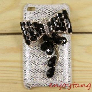   Black Bow crystal Silver case cover for iPod touch 4 Gen 4th 4G itouch
