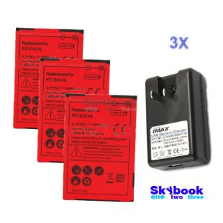 3X 1800MAH Battery + Dock charger for Sprint HTC EVO 4G / Droid 