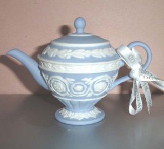Wedgwood Iconic Teapot Christmas Ornament Blue & White Jasperware New