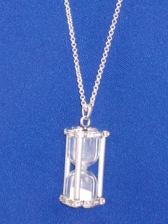 Fossil Brand Silvertone Motif Hour Glass Pendant Necklace JA4760