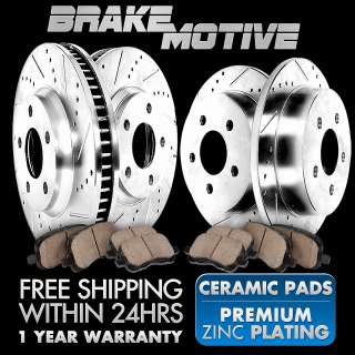 FRONT + REAR KIT] 4 PERFORMANCE DRILLED SLOTTED BRAKE ROTORS AND 8 