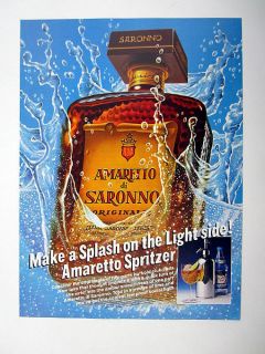Amaretto di Saronno spritzer drink bottle art 1986 print Ad 