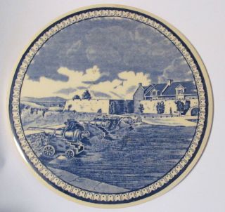   tile, Staffodrshire, Fort Ticonderoga, view from 1755 in blue/white