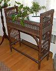   c1890 Victorian Wicker Plant Stand Brass Cap Feet with Metal Pan