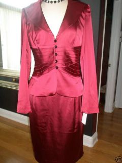 Kay Unger Red Fitted Silk Suit Jacket Skirt 6 Medium Small $895 BNWT