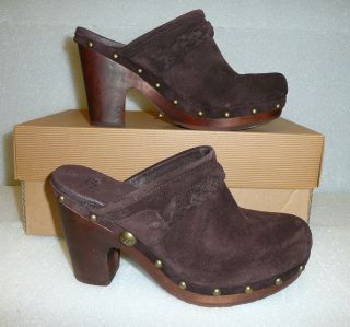 Ugg Kaylee stout brown suede wood clog shoes New