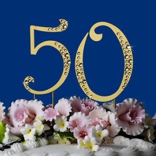 GOLD CAKE TOPPER NUMBER 50 FOR BIRTHDAY & ANNIVERSARY
