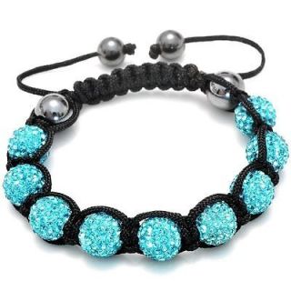   Ball 10mm Lake Blue Crystal Bead Adjustable Shamballa Charm Bracelet