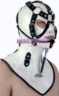 Costumes White Latex Neck Corset Posture Collar With Full Mask M 