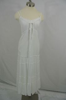 CALYPSO White Gauze Cotton Maxi Slip Dress w/White Underslip, Sz S