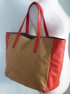 NWT J. CREW Flame Red Leather Trim Tote Handbag   Laptop Bag