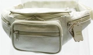 WHITE COWHIDE LEATHER FANNY WAIST PACK TRAVEL ORGANIZER CAMERA POCKET 