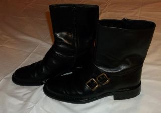 COLE HAAN   CITY Side Zip Black Leather Double Monk Strap Boots Sz 8 M