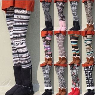   Wool Blend Multi Nordic Patterns Thermal Knit leggings Trousers Tights