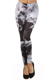 Womens New GALAXY Printed Fashion Leggings Pants Tights Gray S M L