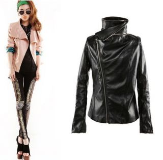   sexy lady faux leather PU aysm hem motorcycle jacket coat outwear PINK
