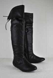 Forever TAMMY 79 Thigh High Black Tall Fold Over Flat Winter Boots.