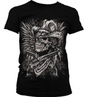   Cowboy Skull With Pistols Junior Girls T shirt Guns And Bandana Tees