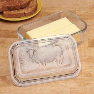   GLASS COW BUTTER DISH with EMBOSSED LID ~ Kitchen Serveware Storage