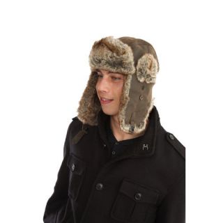 ADULTS PV LEATHER RUSSIAN TRAPPER HAT UNISEX SKI FAUX FUR WARM COLD 