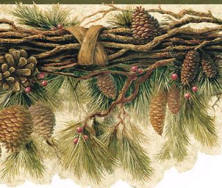   DIE CUT PINE CONES NEEDLES ON BRANCH COUNTRY Wallpaper bordeR Wall