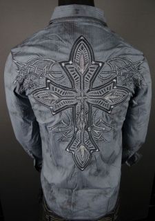 ROAR WOVEN Button shirt COMPELLED with CROSSES & TRIBALS