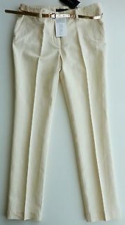   IVORY Chinos Linen Cotton Straight Leg Trousers GOLD Belt £39.99 UK 8