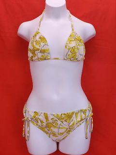   YELLOW WHITE FLORAL FLOWERS HALTER BIKINI TIE SIDE SWIMSUIT M ITALY
